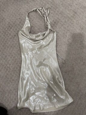 Zara Shimmery Light Taupe Satin Dress